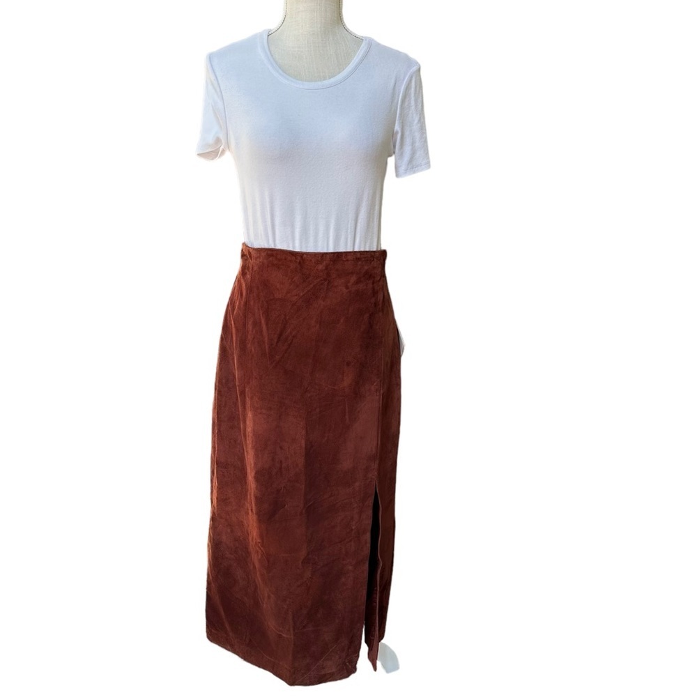 Evan‎ Davies Womens Dark Brown Suede Leather Maxi Skirt With Front Split Size 14